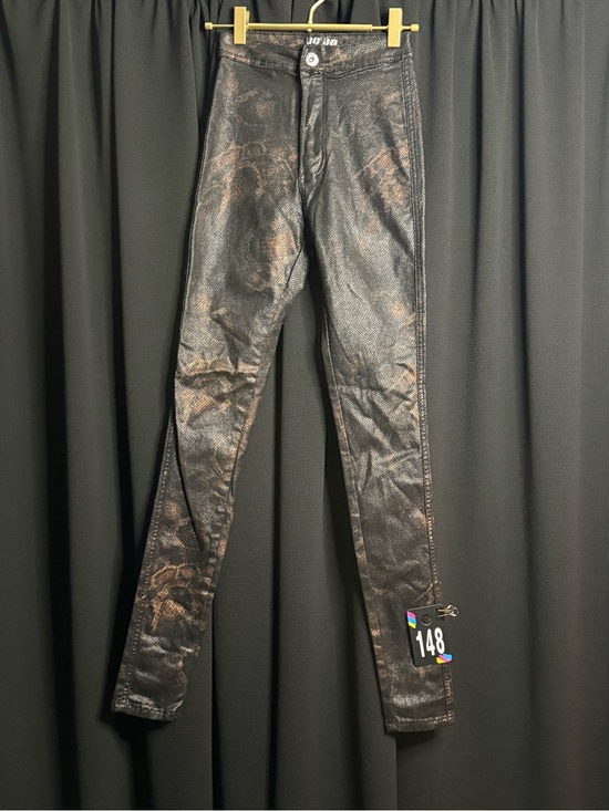 Unknown Pants - Metallic Black-Bronze Coated Skinny Pants - Women's